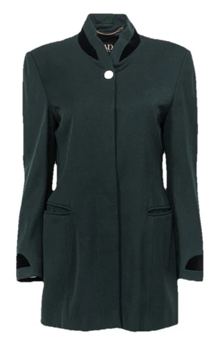CHANEL Blazer Escada vintage monopetto bottoni nascosti lungo verde scuro bordo velluto 40