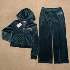 NWT Juicy Couture Velour Green Party Tracksuit Hoodie Pants 2 pc Set Women  s M