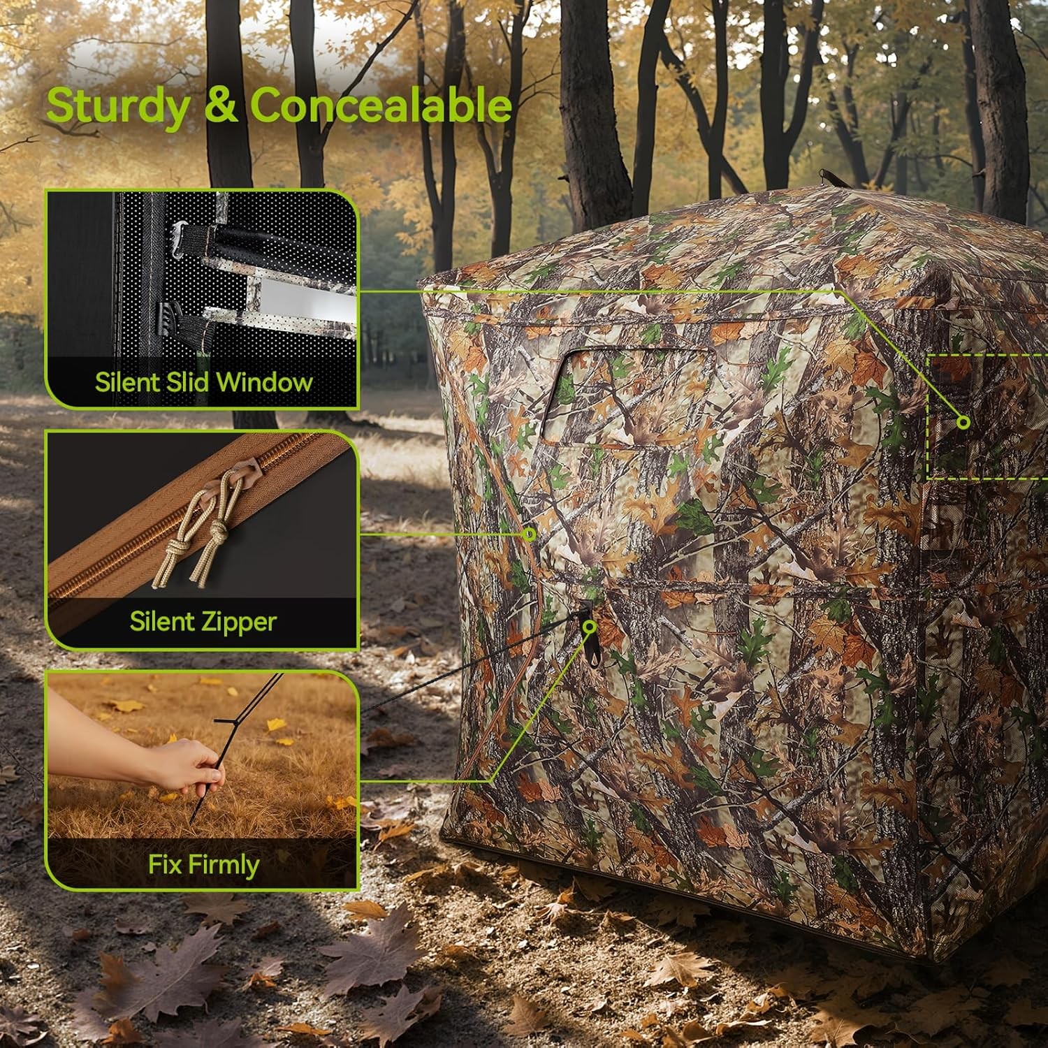 Rhino Valley Hunting Blind 270°/360° See 2-3 Person, Green Camouflage 