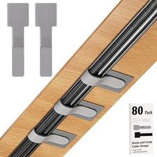 80pcs Hook Loop Cable Straps Self-Adhesive Reusable Desk Cord Organizers Gray