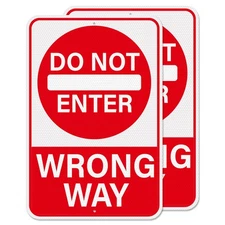 2 Pack Do Not Enter Wrong Way Sign 18 × 12 Inches Reflective Waterproof Fade ...