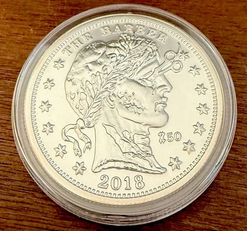 2018 1 oz 99.9% Pure Silver  The Barber Zombuck