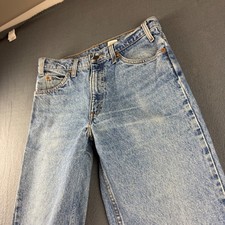 Jeans vintage Levis 505 uomo 32x34 blu arancione linguetta baffi sbiadito gamba dritta