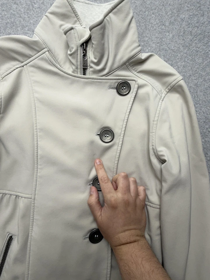 Chaqueta prAna Mujer Mediana Beige Botón Asimétrico Softshell Cremallera Forrada de Vellón Foto 2 de 4