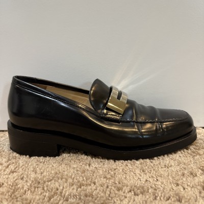 Gucci Shoes Mens Size 35C Black Leather Loafers Made in Italy Silver Bit  Slip On