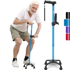 Quad Cane, Walking Cane for Men  Women with 4 Pronged Base for Extra Balance