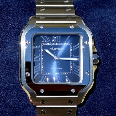 Cartier Santos De Cartier MEDIUM 35.1 mm WSSA0063 4075 Steel Roman Blue Dial B&P