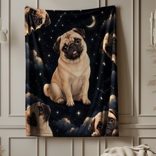 Celestial Pug Coral Fleece Blanket Mystical Dog Lover Decor