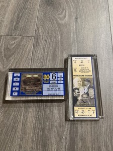 2 Commemorative Encapsulated, Notre Dame Tickets Stubs For Display