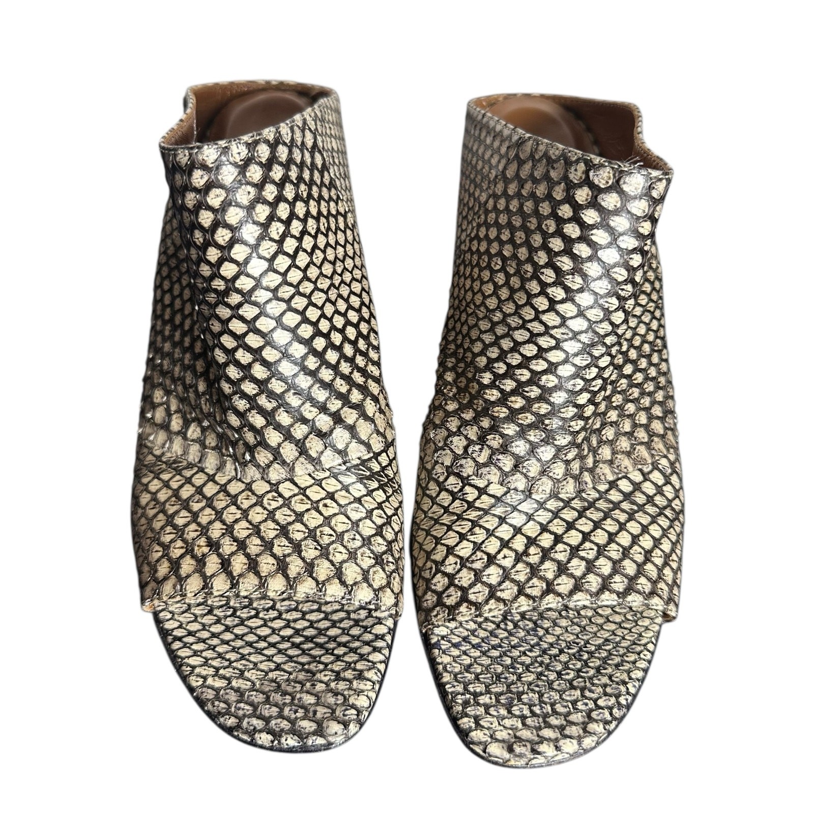 Aquatalia Python Embossed Leather Peep Toe Block … - image 3