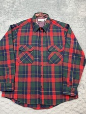 Vintage Sears Roebuck Shirt Mens Large Red Green Plaid Wool Blend Flannel 90s