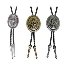Adult Bolo Tie Western Cowboy Necktie with Carved Horse Head Pendant Decorative