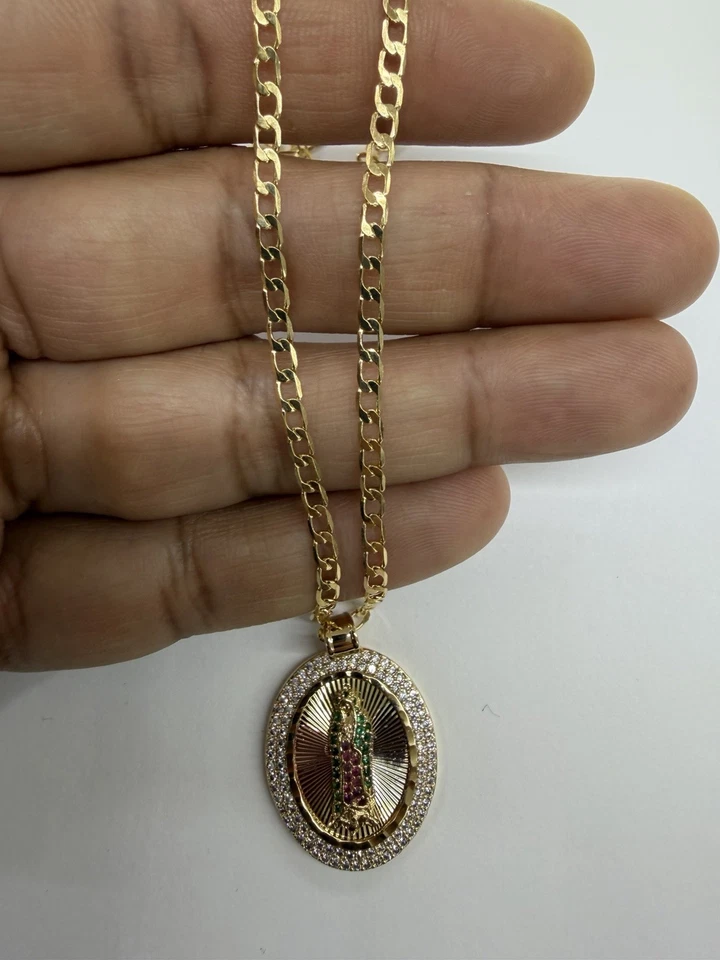 Virgen De Guadalupe Con Cadena De 24 дюйма Pulgadas Enchapada En Oro De 18k - Изображение 4 из 4