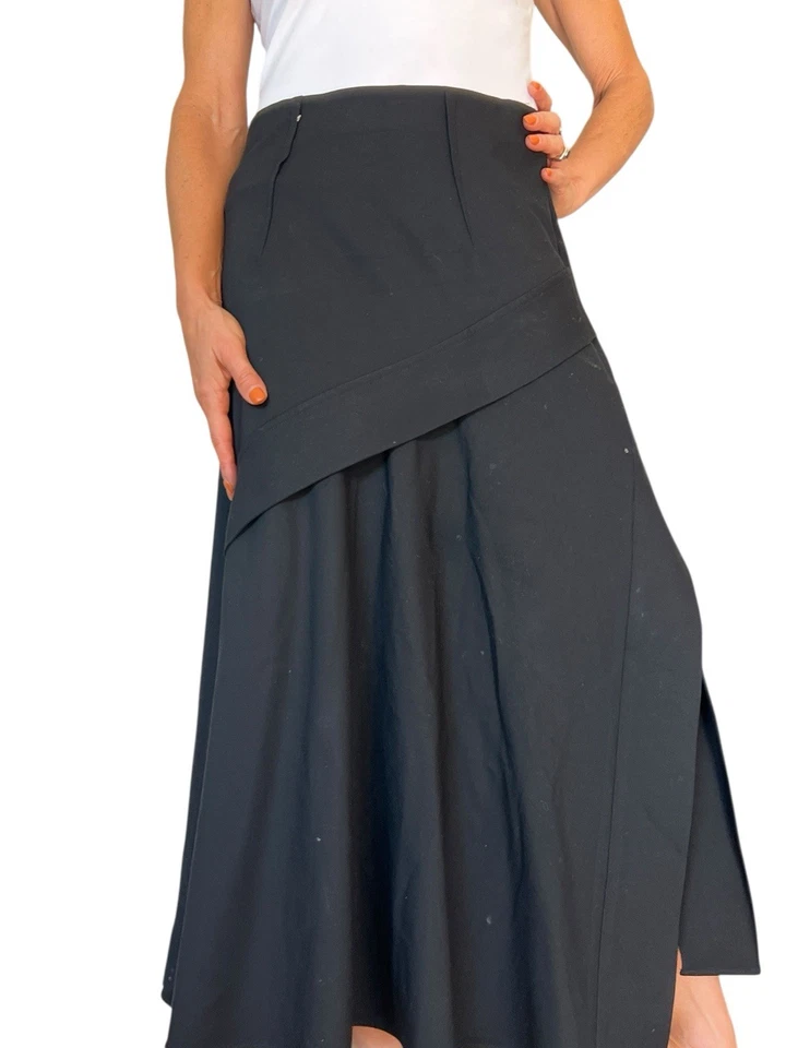 Falda midi asimétrica Sportmax Max Mara negra de lana crepé con volantes abertura línea A 6 Foto 2 de 4