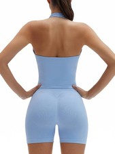 Womens 2 Piece Workout Sets Padded Halter Tank Top Gym Sets Seamless Tummy Co...