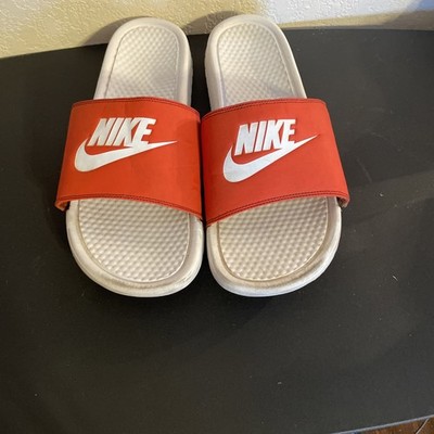 Nike Benassi Slides Mens 15 Red & White Slip On Casual Athletic Beach