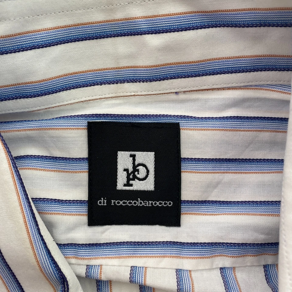 ROCCOBAROCCO Men White Striped Long Sleeves Shirt Size XL 43 17 - Image 4 of 4