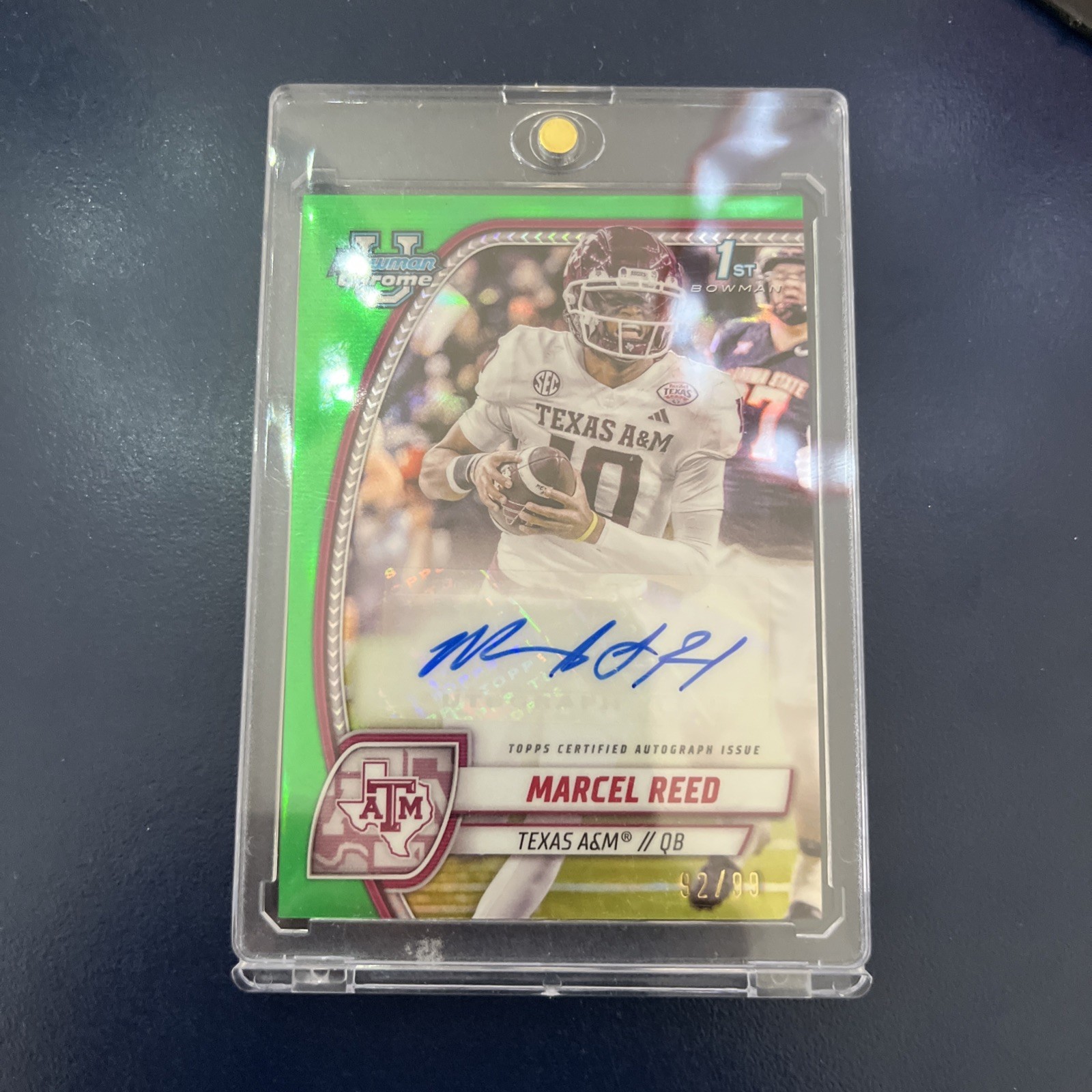 Marcel Reed 2024 Bowman U Chrome Prospect Auto Green /99 PA-MR Texas A&M 1st