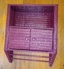 Vtg Boho Chic Painted Wicker Hanging Shelf 2 Tier Bathroom Towel Rack 8"X19"x25"
