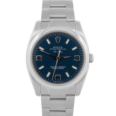 PAPERS Rolex Air-King BLUE 3-6-9 Stainless Steel 34mm Oyster Watch 114200 BOX