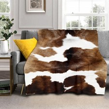 Brown Cow Print Throw Blanket Cowhide Lightweight 60x80 inch,