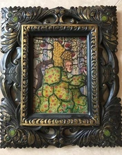 Pomegranate Queen By Tazz Original Mixed Media Painting Framed 11.5” X 9 7/8”
