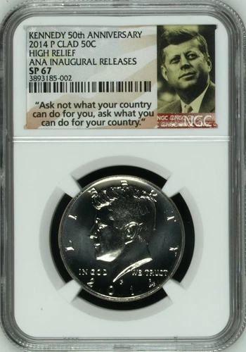 2014 P Kennedy Half Dollar NGC SP67 High Relief ANA Inaugural Releases 50C