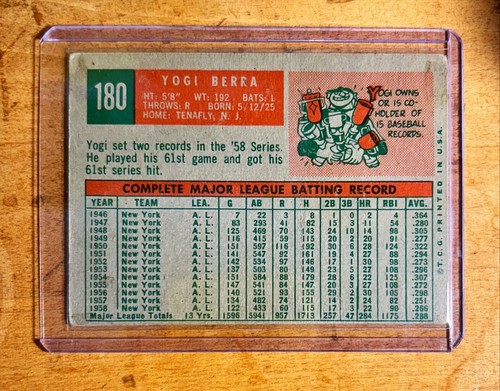 1959 Topps #180 Yogi Berra Yankees Off Center VG+ LOOK! C - Bild 2 von 2