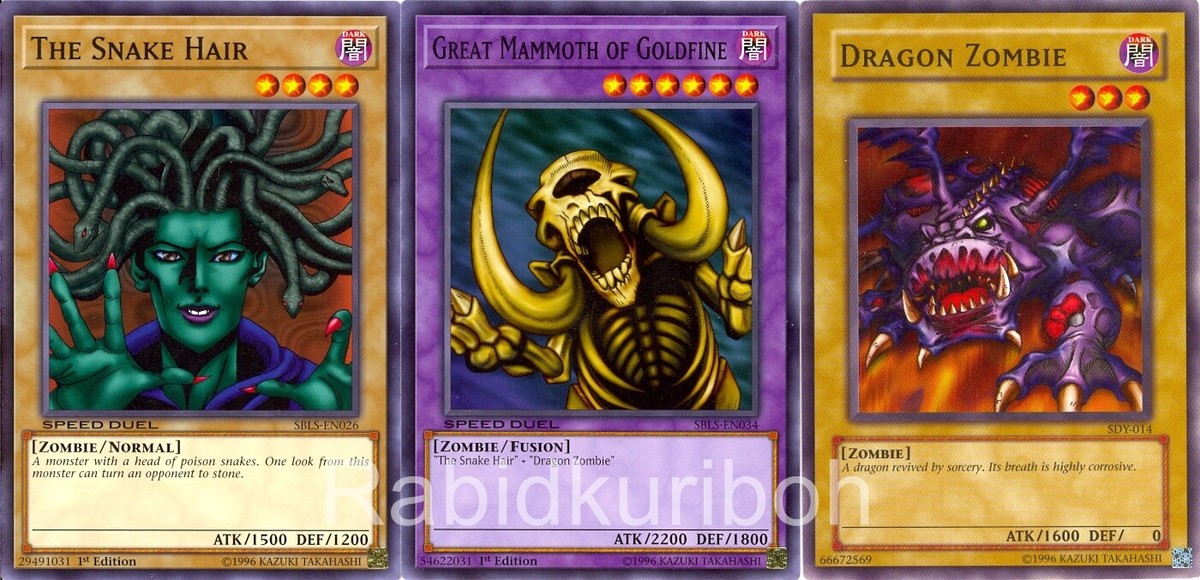 Yugioh Great Mammoth of Goldfine + The Snake Hair + Dragon Zombie