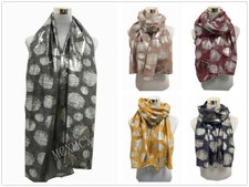 New Women Ladies Metallic Silver Foil Big Net Print Scarf Glitter Fashion Wrap 