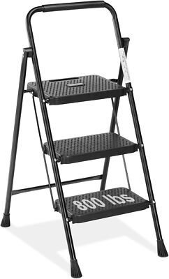 Outside 3 Step 800lbs Heavy Duty Ladder Folding Stool with Wide Anti-Slip Pedal