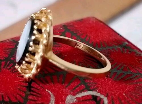 Tiny Antique Gold Fire Opal Ring Set In Black Onyx Art Deco Nouveau ? Victorian - Picture 4 of 12