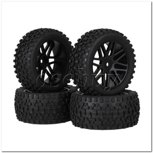 4x-RC-1-10-Plastic-16-Spoke-Wheel-Rims-H-Type-Rubber-Tyres-Black-for-Buggy