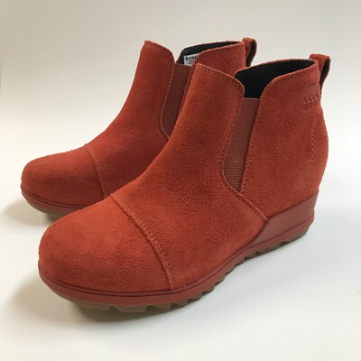 Sorel Womens 7.5 Evie Pull-On Red Waterproof Suede Ankle Boots Bootie Lug Sole