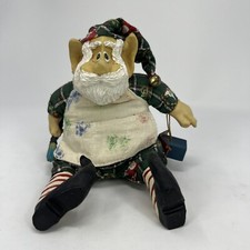 Resin Fabric Elf Shelf Sitter With Bell Paint Brush Articulated Christmas VTG