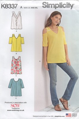 Simplicity Schnittmuster 8337 Oberteile für Strickstoff, Cold Shoulder Gr. 4-26 Neu