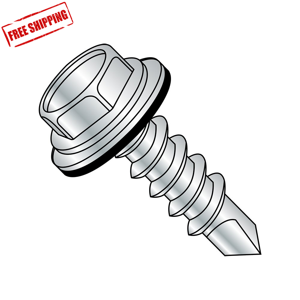 1216KWN Zinc Plated Self-Drilling Steel Screw with Sealing Hex Washer Head-image