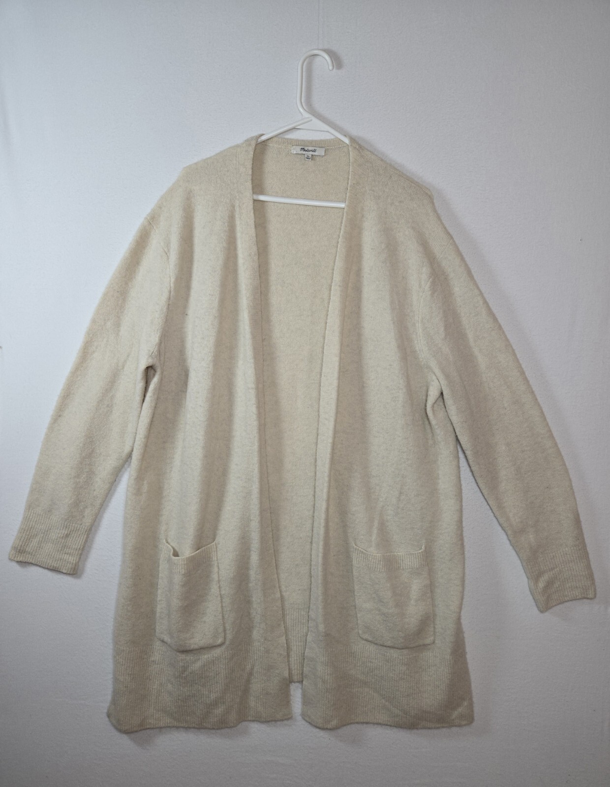 Madewell Cozy Walker Alpaca Merino Wool Blend Open Front Cream Cardigan XL