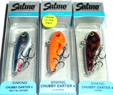 Salmo Chubby Darter #4 Sinking Jigs   (Lot of 3-Glow Red/Viking/Red Tail Shiner)