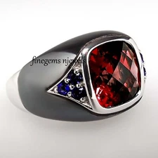 Natural Garnet & Sapphire Gemstones with 925 Sterling Silver Ring for Men's #890