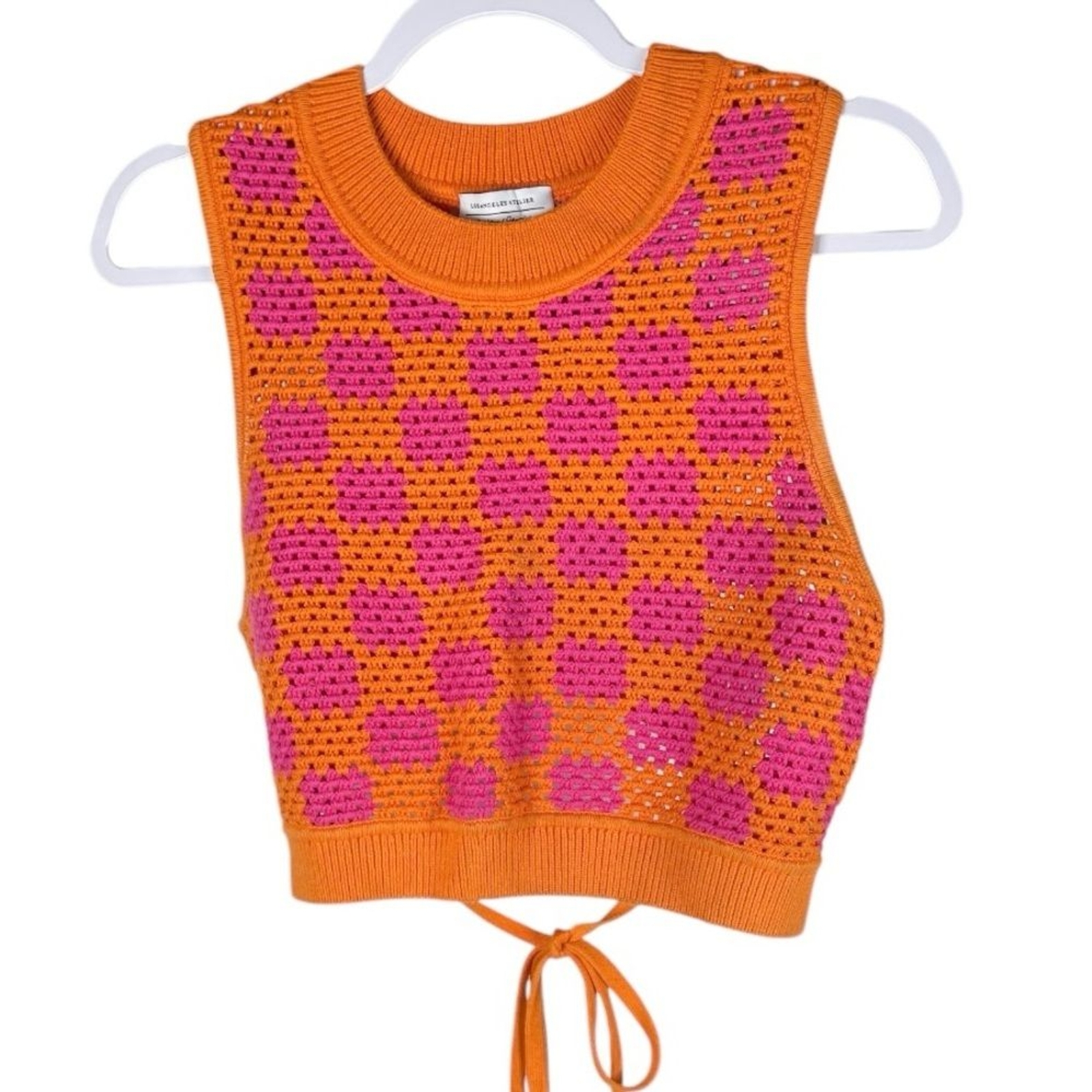 ALTRA Canotta crop & Other Stories arancione rosa all'uncinetto maglia a scacchi taglia small