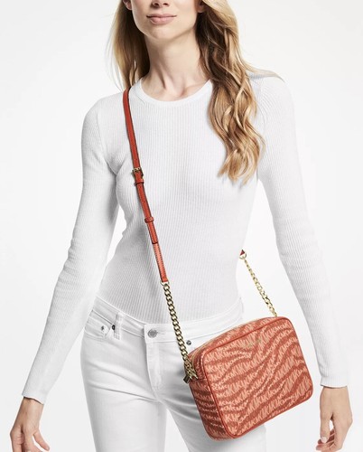 NWT Michael Kors Signature Logo Jet Set Travel Large East West Crossbody Orange - Picture 4 of 11