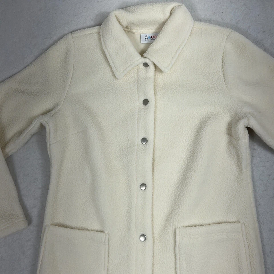Denim + Company Button Front Jacket Ivory Fleece Long Sleeve Womens Size XS - Image 3 of 4