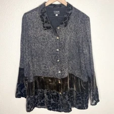 Citron Santa Monica Velvet Lined Multi-media Collared Button Up Blouse / Large