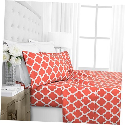 4 pcs Twin Size Sheets & Pillowcase Set w/ Deep Pockets - Microfiber Bedding