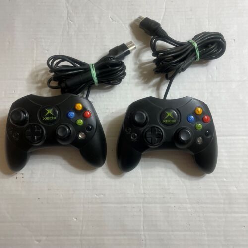 Lot of 2 Original OEM Microsoft Xbox Controllers Wired S-Type Breakaway cable