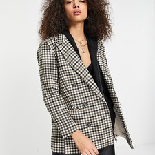 .object Women’s Double Breasted Button Up Blazer Jacket Brown Plaid (sz 8)