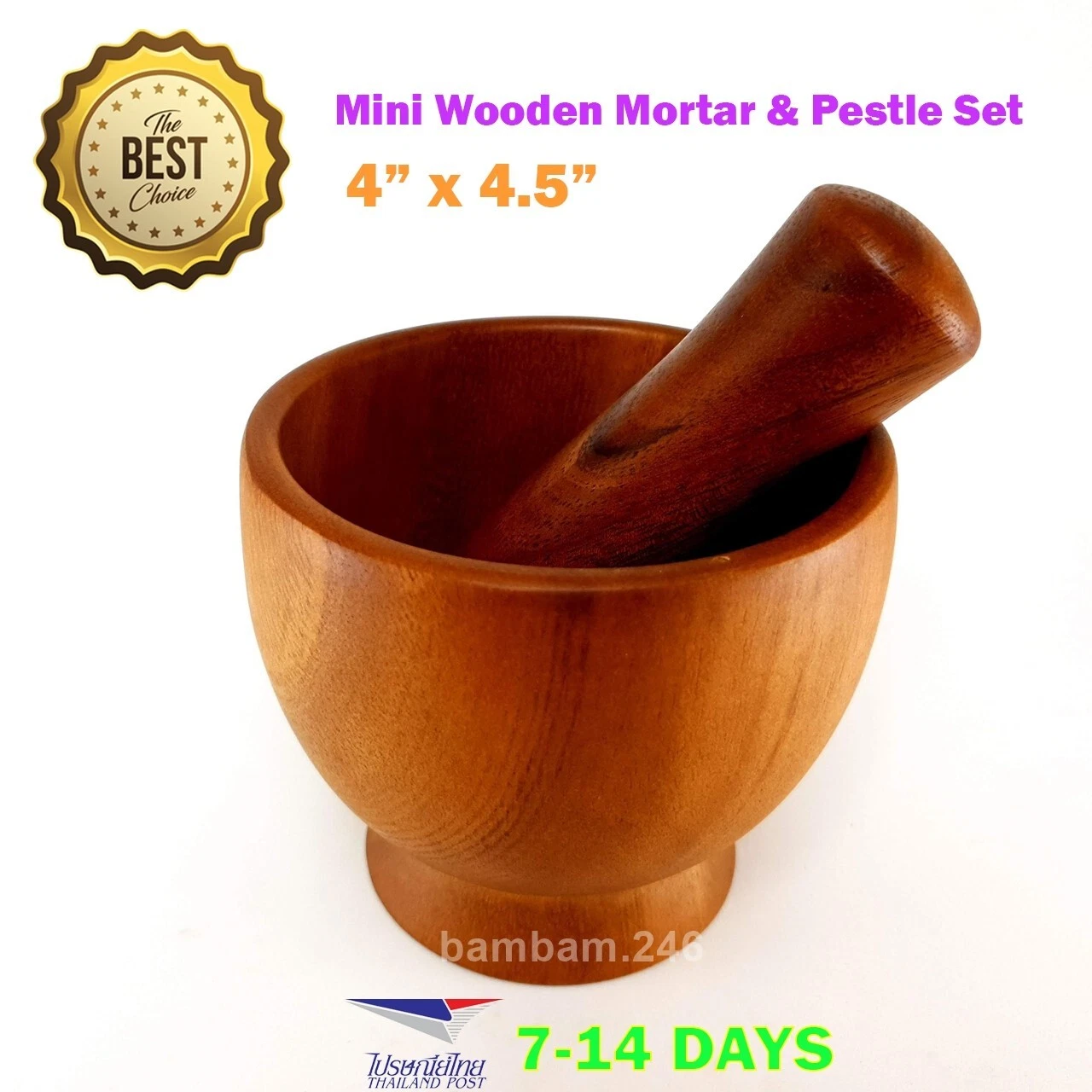 New Mini Wooden Mortar & Pestle Set Hand Grinding Pill Crusher Garlic Spice Herb