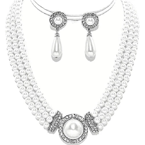 Silver Plated White Pearl Fashion Jewelry Sets