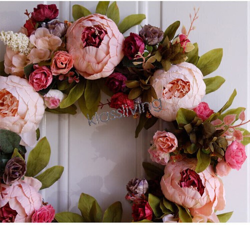Beautiful 40cm Artificial Peony Flower Wreath Home Room Decor Christmas Gift - Picture 9 of 19